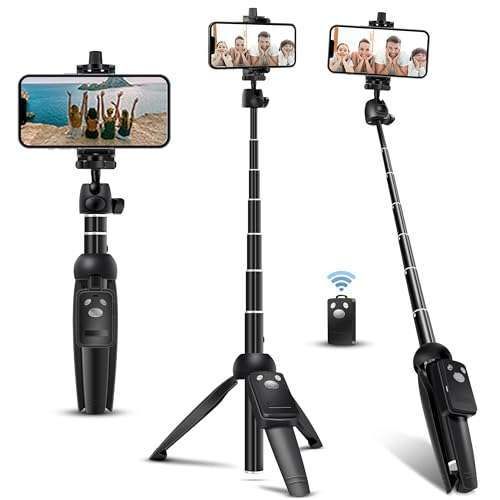"Bluehorn 62" Extendable Aluminum Selfie Stick Tripod with Remote for iPhone & Android - Perfect for Vlogs & Live Streaming"