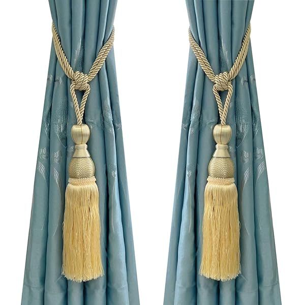 Light Yellow Curtain Holdbacks & Tiebacks - Decorative Braided Buckle Fasteners for Home Drapery (Set of 2)