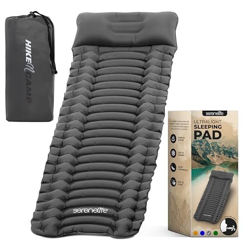 SereneLife Sleeping Pad with Pillow: Lightweight, Fast-Inflating Camping Air Mattress for Backpacking & Hiking