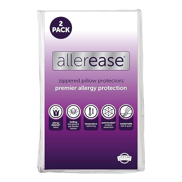 AllerEase Pillow Protectors Set of 2 - Temperature Balancing, Breathable & Allergist Recommended for Standard/Queen Pillows