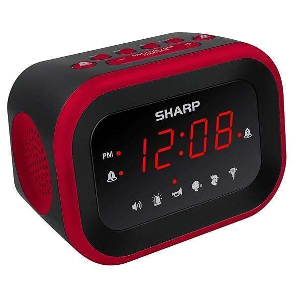 Sharp Big Bang Super Loud Alarm Clock for Heavy Sleepers - 6 Sounds, 115dB Volume, Red LED Display
