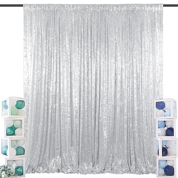ShinyBeauty Silver Sequin Curtain Backdrop 5FTx10FT - Perfect for Photo Booths & Events