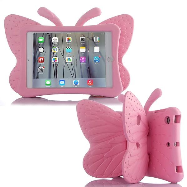 Simicoo 3D Cute Butterfly Case for iPad 10.2 9 8 7 Kids Case with Stand Lite EVA Foam iPad 8th 9th Generation Kid Friendly Kid Pro Shockproof Rugged Tablet Case for Girls Children Gift (Pink)