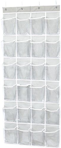 "24-Pocket Over The Door Shoe Organizer - Large Clear Hanging Storage Solution in Gray (56" x 22.5")"