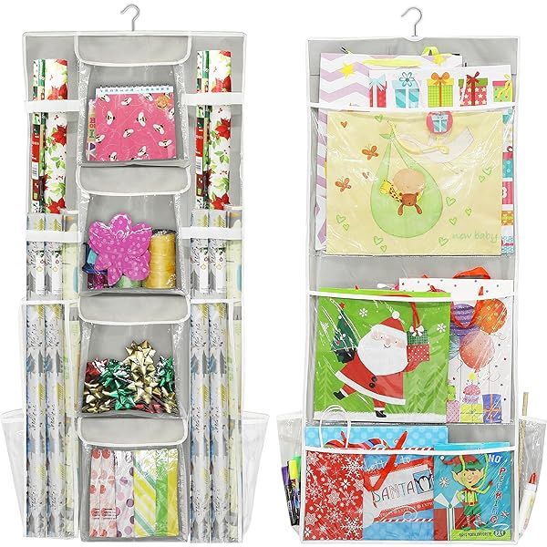Simple Houseware Double-Sided Gift Wrap Organizer - Efficient Storage Pockets (Set of 1)