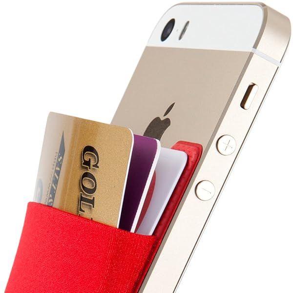 Sinjimoru Basic Cell Phone Wallet - Adhesive Card Holder for iPhone, Stretchy Red Sinji Pouch for Easy Access