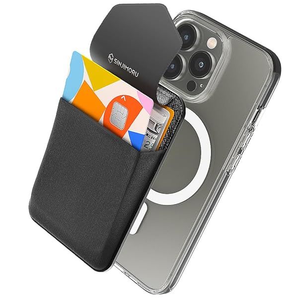 Sinjimoru Magnetic Card Holder for iPhone 16-12 | Privacy Cover & Stick-On Wallet - M-Flap Black