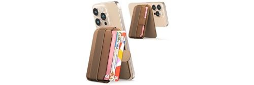 Sinjimoru Magnetic Wallet for iPhone: Adjustable Stand & M-Pull Tab - Compatible with MagSafe, Brown Color
