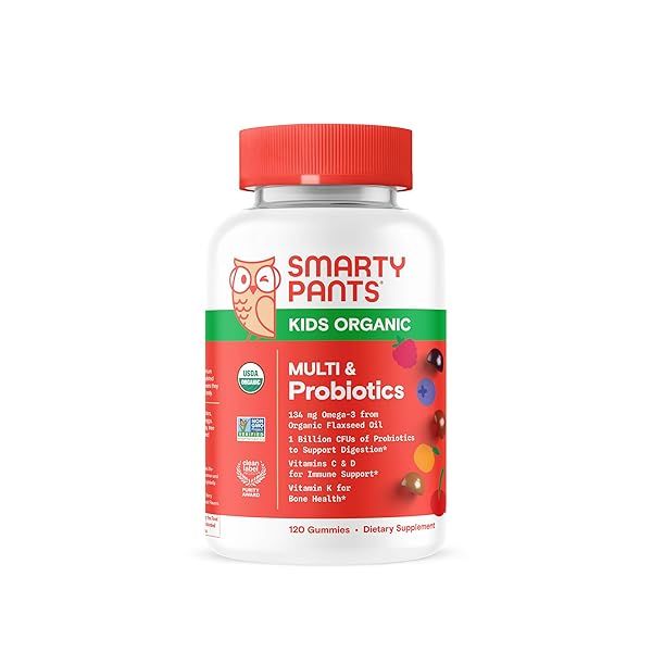 SmartyPants Organic Kids Multivitamin Gummies: Immune Support with Probiotics, Omega 3, Vitamins & Zinc - 120 Count