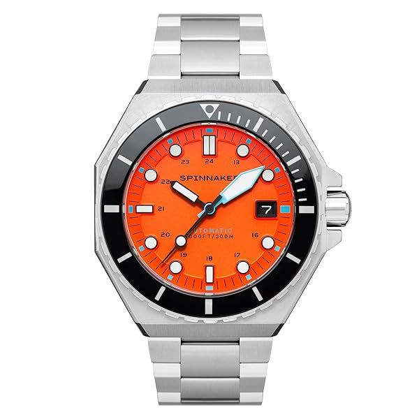 Spinnaker Mens 44mm Dumas Automatic Tangerine Watch with Stainless Steel Bracelet SP-5081-BB