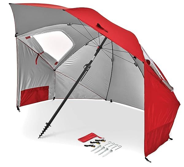 Sport-Brella Premiere 8-Foot UPF 50+ Umbrella Shelter for Ultimate Sun & Rain Protection - Red