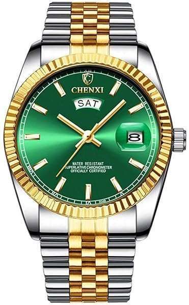 Men's Casual Stainless Steel Business Watch - Waterproof Green Analog Quartz for Sports & Daily Use