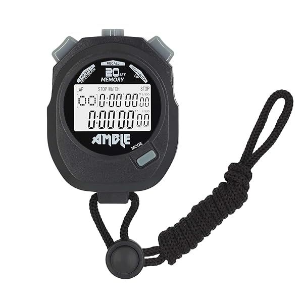 Amble Countdown Timer & Stopwatch: Record 20 Lap Times, Tally Counter, Alarm for Coaches & Referees