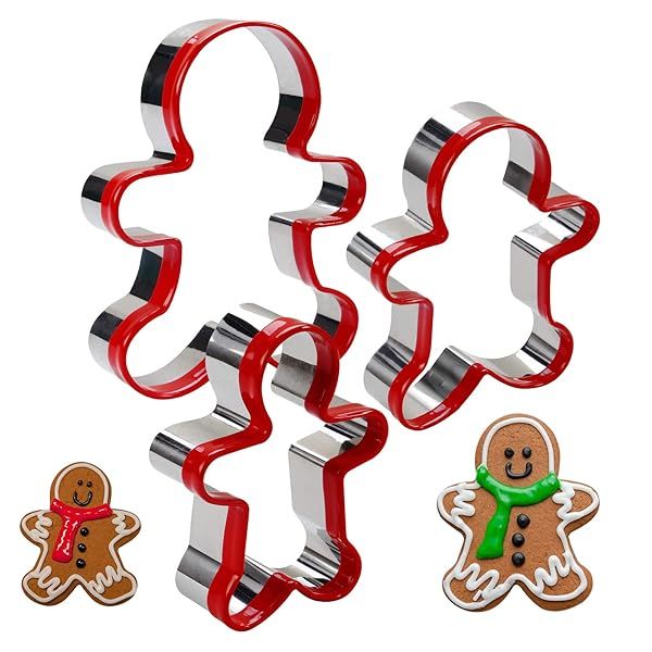 SurgeHai Set of 3 Gingerbread Man Cookie Cutters for Fun Baking and Holiday Treats