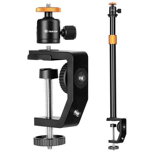 Adjustable TARION C Clamp Camera Desk Mount for Vlogging & Photography - 33-60cm Extension Rod & Ball Head