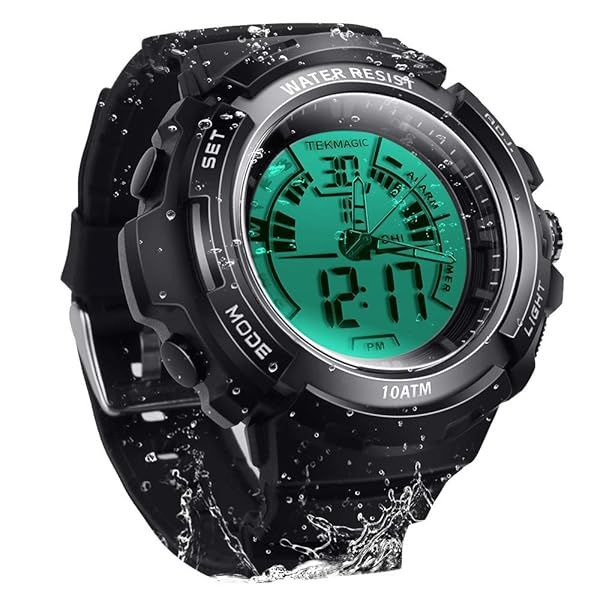 TEKMAGIC 10 ATM Waterproof Digital Diving Watch: Luminous, Dual Time Zone, Stopwatch & Alarm