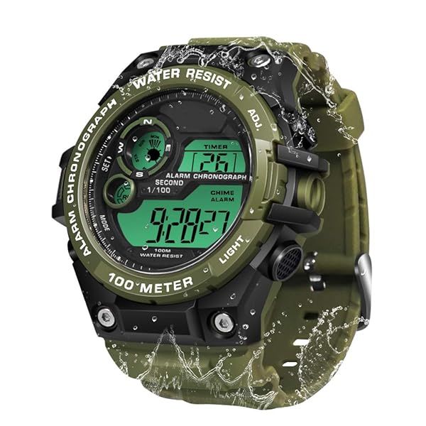 TEKMAGIC Men's Swimming Watch: 100m Waterproof, Stopwatch, Alarm & Dual Time Zone Features