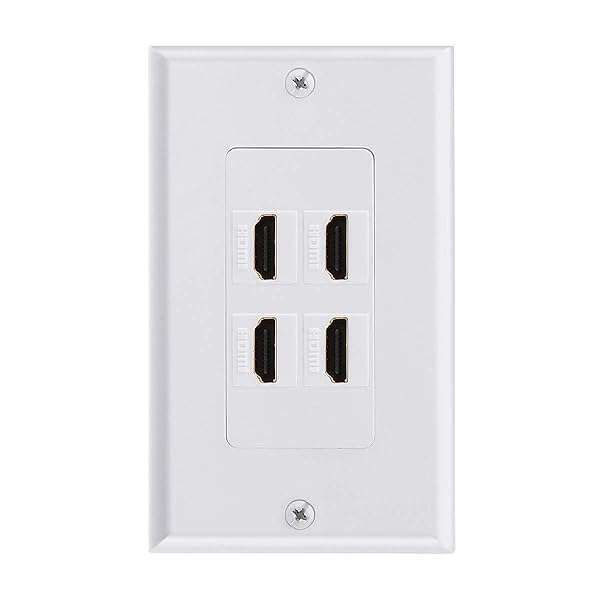 TENINYU 4-Port HDMI Wall Plate: 4K 60Hz HDR, 3D Ethernet Coupler for Projectors & Home Theaters