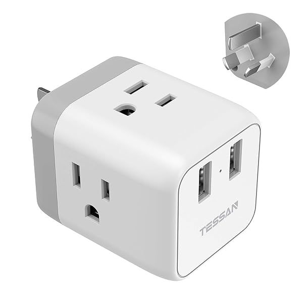 TESSAN Power Adapter Plug for New Zealand and Australia with 3 US Outlets and 2 USB Ports Travel Adaptor for USA and International Use