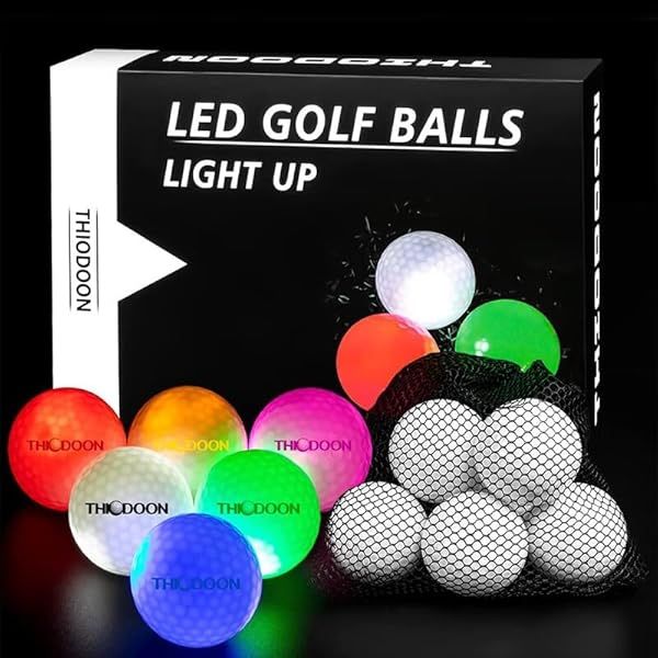 THIODOON Glow in the Dark Golf Balls - Upgraded LED Timer, Super Bright & Long Lasting (6 Pack) for Night Sports Fun!
