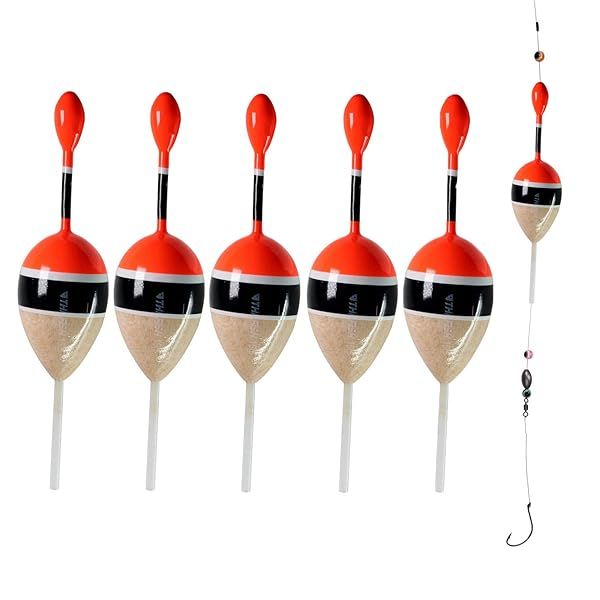 THKFISH Slide Fishing Floats - 5Pcs Slip Bobbers for Crappie, Trout & Bass - Saltwater & Freshwater (Wood & Red, 1/6 oz)