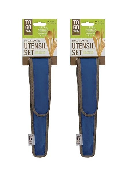 TO GO WARE Reusable Bamboo Utensil Travel Set Pack of 2 Eco-Friendly Fork Knife Spoon Chopsticks with Carabiner Clip Sustainable Materials