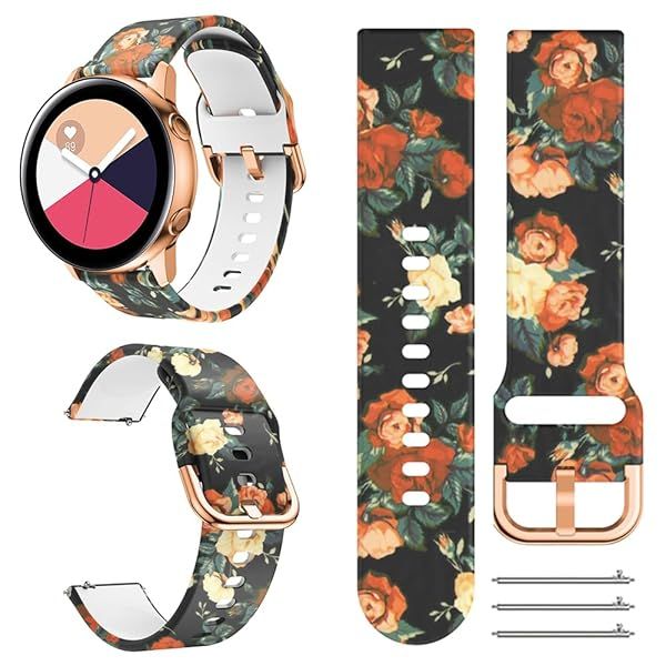 TOOLAIK 20mm Silicone Floral Watch Bands for Samsung Galaxy Watch 4/5 & Active 2 - Stylish & Durable for Men & Women