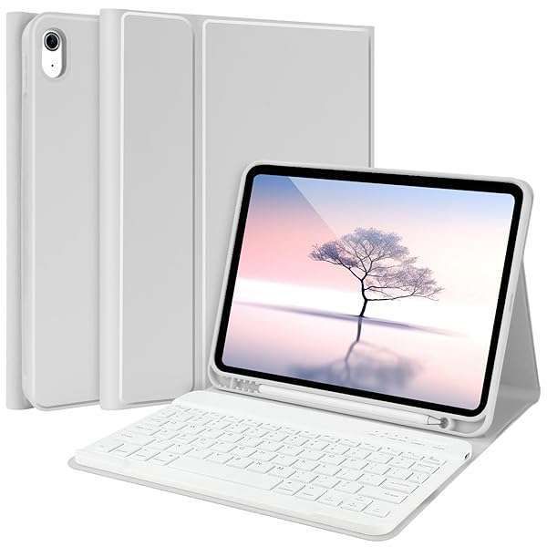 "Best TQQ iPad 10th Gen Case with Keyboard & Pencil Holder - 10.9" Flip Stand Cover (2022) in Grey"
