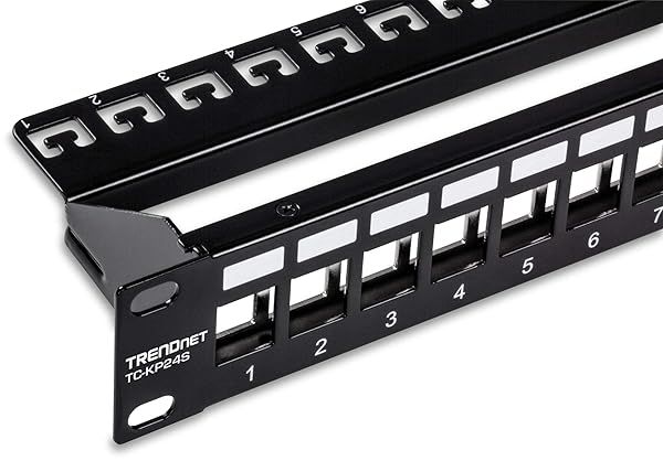 TRENDnet 24-Port Patch Panel: 1U Rackmount, EMI/RFI Shielded, Compatible with Cat6A Jacks - Black TC-KP24S