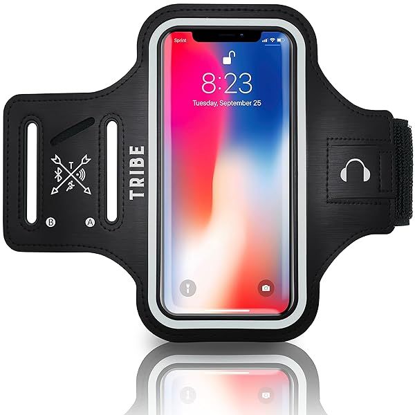 TRIBE Water Resistant Phone Armband for iPhone & Galaxy - Adjustable Running Holder with Key Pocket