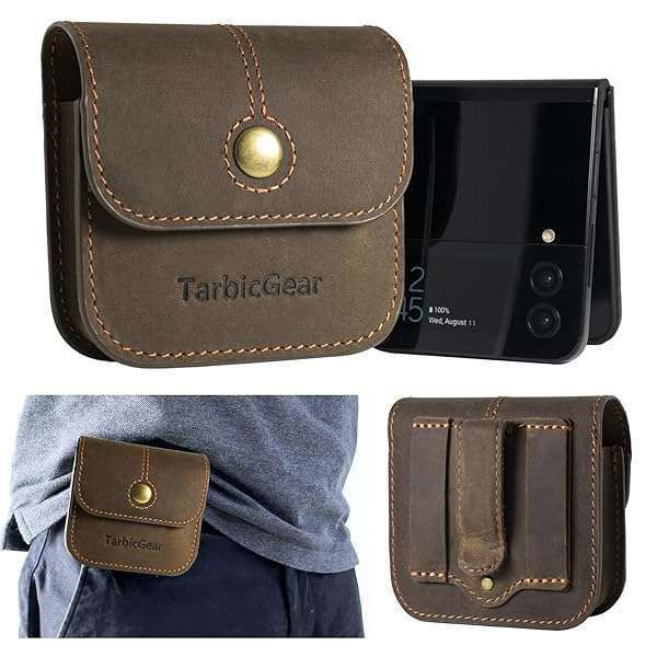 Premium TarbicGear Leather Holster for Samsung Z Flip & Motorola RAZR - Belt Clip Case with Card Holder & Magnetic Closure