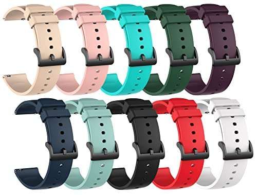 TenCloud 10-Color Silicone Bands for Garmin Vivoactive 4 & Forerunner 255/265 - 22mm Replacement Straps