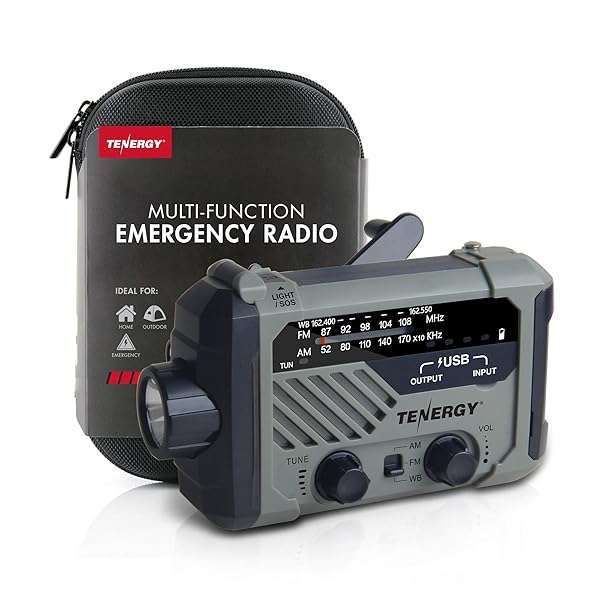Emergency Ready: Tenergy Hand Crank Weather Radio with LED, SOS Alarm & Phone Charger
