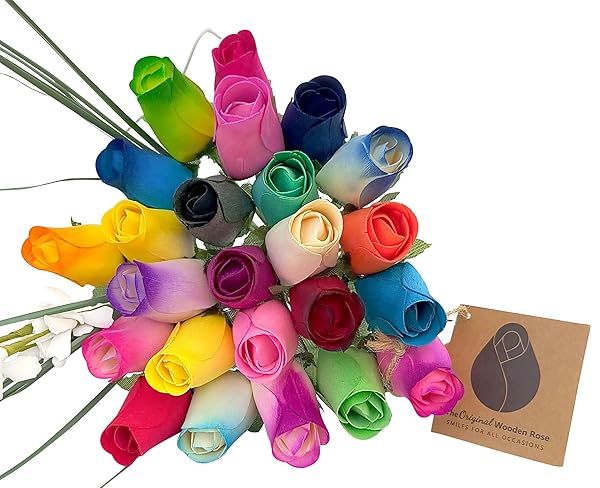 Original Wooden Rose Bouquets - Assorted Colors, 2 Dozen Closed Buds for Unique Decor