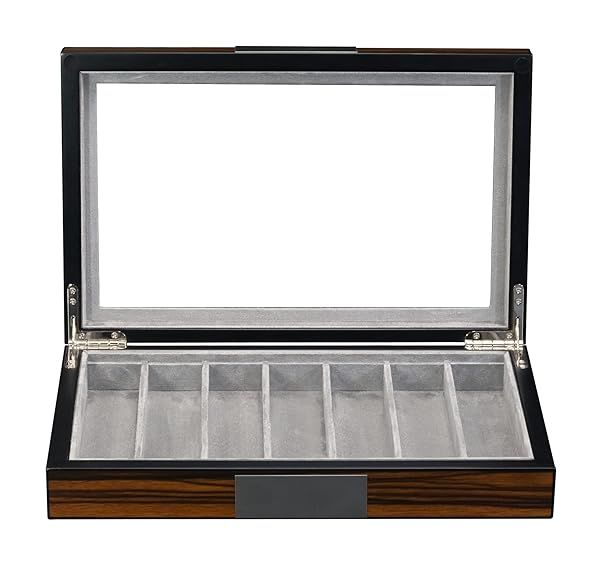 TimelyBuys Walnut Wood Watch Band Display Case with Glass Top & Stainless Steel Accents for Smart & Oversized Bands