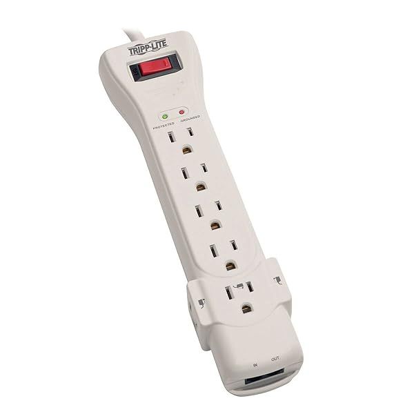 Tripp Lite 7 Outlet Surge Protector Power Strip with 7ft Right-Angle Plug & $75K Insurance - Ideal for Fax/Modem Protection
