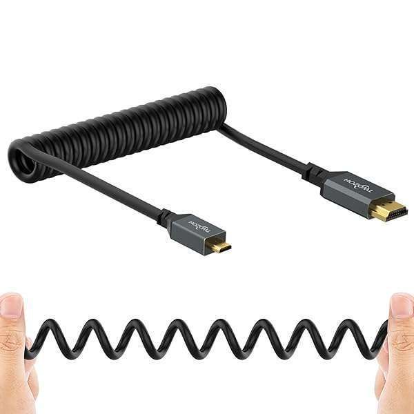 Twozoh 4K Coiled Micro HDMI to HDMI Cable for GoPro Hero 7 & Raspberry Pi 4 - 1.5M/5FT Extension