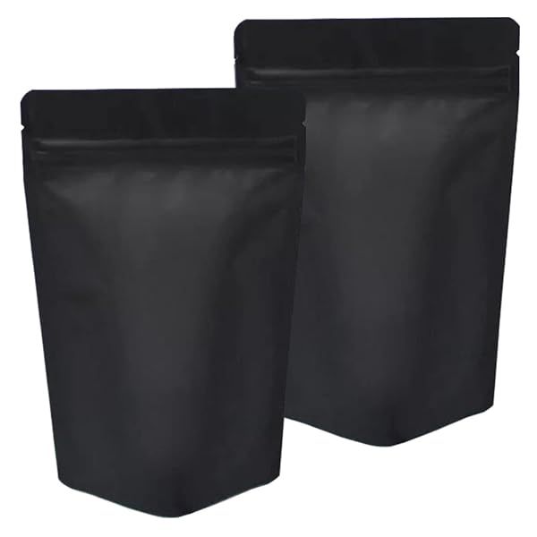 UCOFFEE 100 Mylar Bags 4x6 Inches Resealable Foil Pouch Stand Up Airtight Ziplock Bulk Matte Black Food Storage Bags