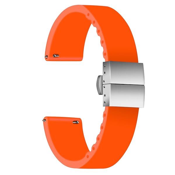 ULLCHRO Waterproof Silicone Watch Strap Replacement - 14mm to 24mm with Stainless Steel Buckle (22mm, Orange)