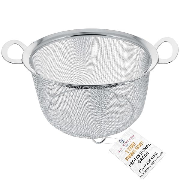U.S. Kitchen Supply 3 Quart Stainless Steel Strainer Basket - Perfect for Rinsing, Frying & Steaming Vegetables & Pasta