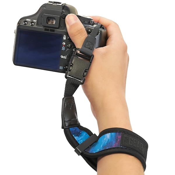 USA GEAR Camera Wrist Strap - Neoprene Camera Strap with Comfortable Support and Quick Release Buckles - Compatible with Canon, Fujifilm, Nikon, Sony and More Mirrorless Camera Hand Strap (Galaxy)