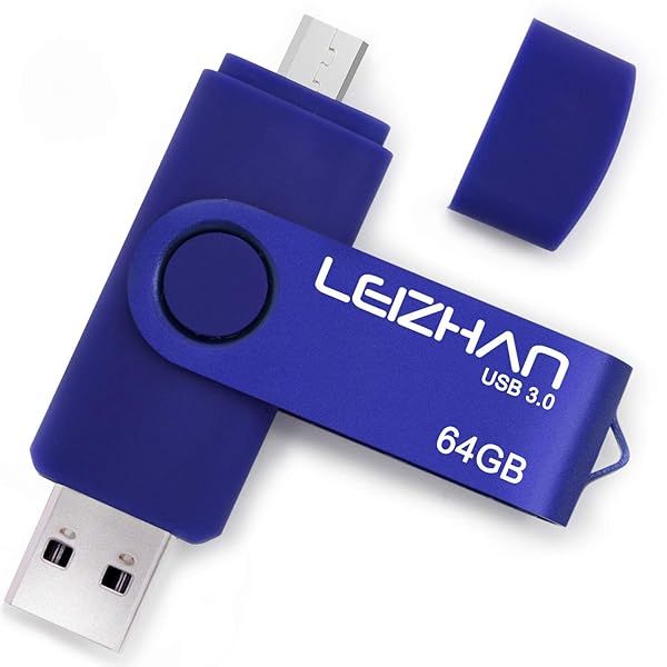 Leizhan 64GB USB 3.0 OTG Flash Drive for Samsung Galaxy S4/S5/S6/S7, HTC, Nokia, Moto, Huawei - Fast Data Transfer, Blue