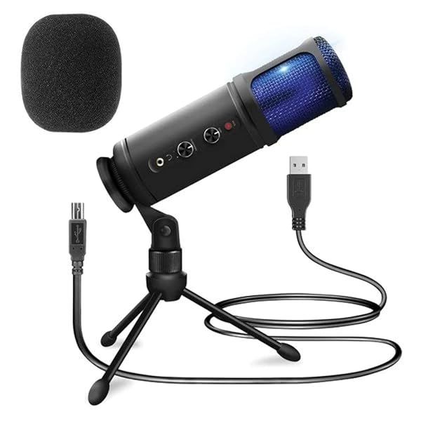 USB Condenser Microphone with Blue LED & Adjustable Gain - Perfect for Podcasting, Streaming & Gaming - Pyle PDMIUSB50