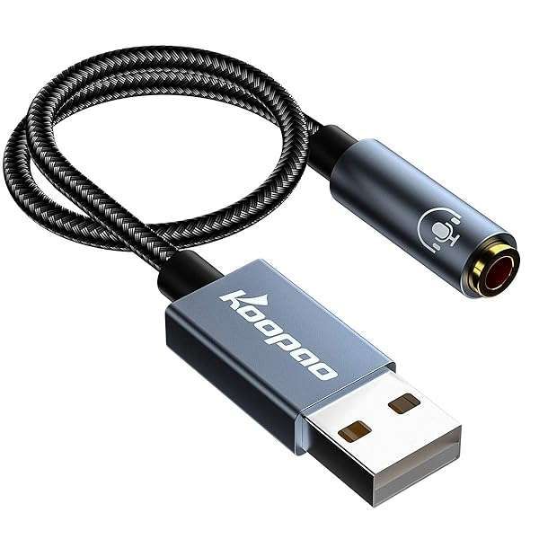 KOOPAO USB to 3.5mm Audio Adapter - 2in1 External Sound Card for PC, PS4, Laptop & Mac - Supports CTIA/OMTP Headphones