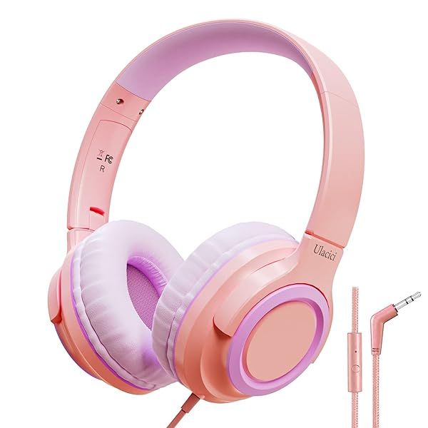 Ulacici U20 Pink Kids Headphones: Safe 94dB Volume, Foldable & Comfortable for School, Travel & Online Learning