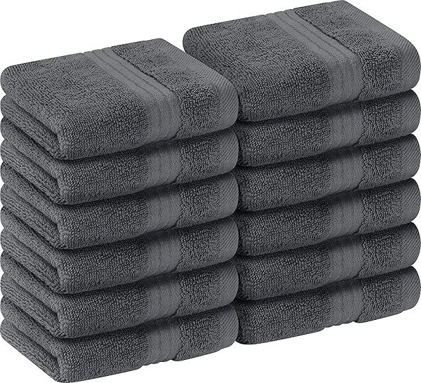 Utopia Towels 12 Pack Premium Cotton Wash Cloths - Soft, Absorbent, Perfect for Bathroom, Spa & Gym (Grey, 12x12 Inches)