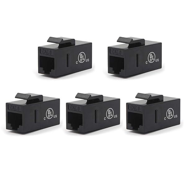 VCE CAT6 RJ45 Keystone Coupler UL Listed Inline Black 5-Pack for Fast Network Connections