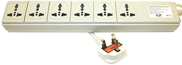 VCT Electronics UP600UK Universal Power Strip 6-Outlets Surge Protector with UK Plug for 100-volt to 250-volt Devices