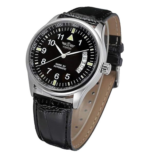 VIGOROSO Men's Sport Day Date Black Leather Automatic Watch - Stylish & Durable Timepiece