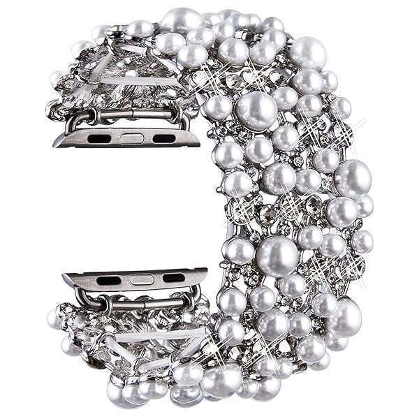 VIQIV Bling Bands for Apple Watch: Stylish Rhinestone & Pearl Bracelet for Series SE, 9, 8, 7, 6, 5, 4, 3, 2 & Ultra